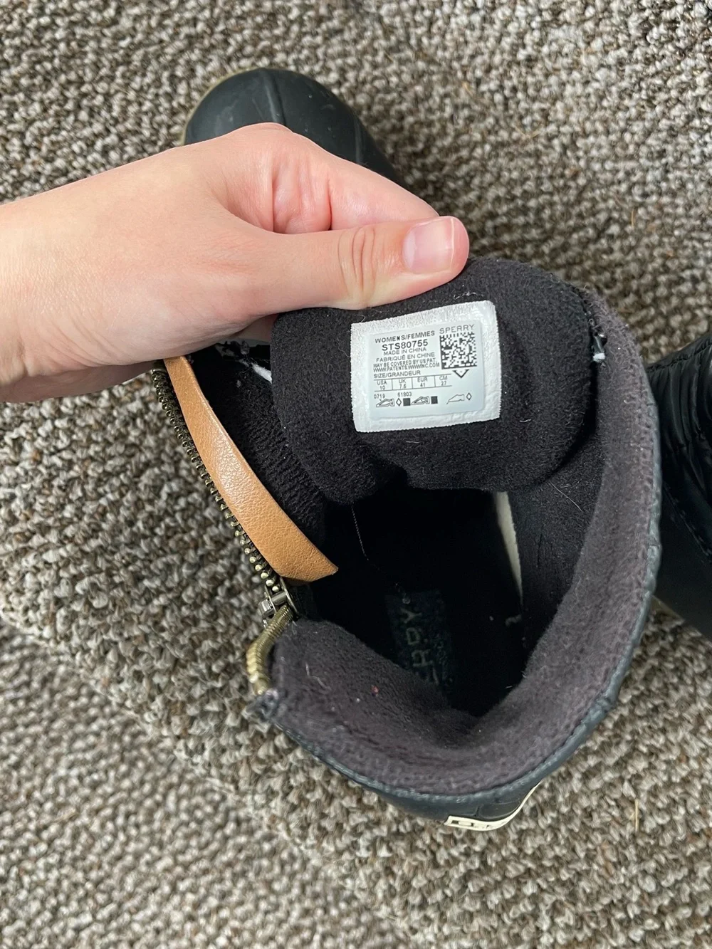 Sperry Black Duck Boots with Tan Laces and Quilted Upper